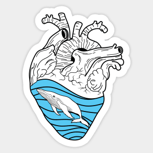 Whale Heart Ocean Waves Sticker